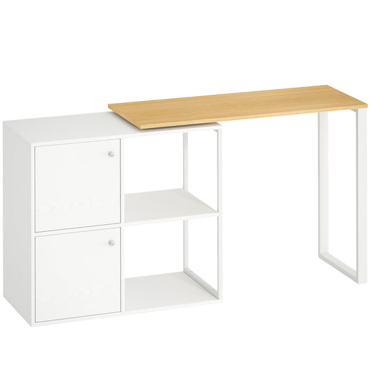 HOMCOM Schreibtisch L-förmig, 360° drehbarer Eckschreibtisch mit 2 Lagerschränken, 2 offenen Regalen, Computertisch für kleine Räume, Arbeitszimmer, Wohnzimmer, 150x40x75 cm, Weiß