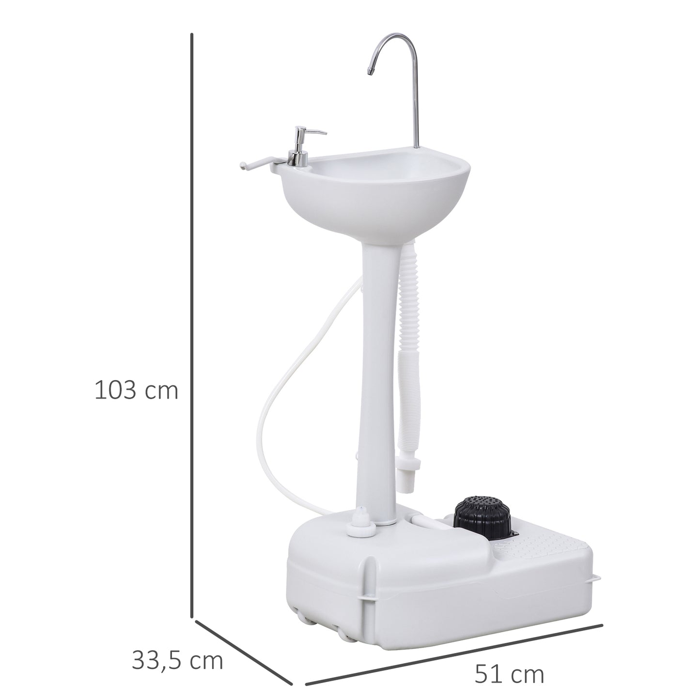 Outsunny Waschbecken Handwashbecken Mobiles Waschbecken، tragbar،inkl. راديرن، 51 سم × 33.5 سم × 103 سم، فايس