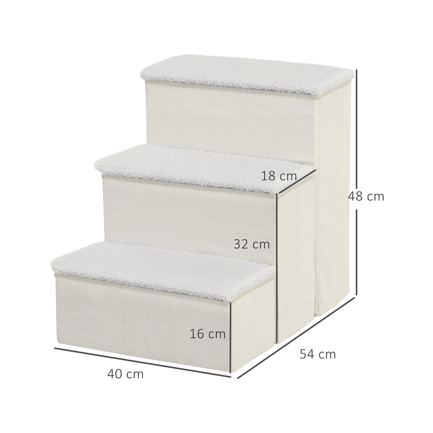 PawHut Hundetreppe 3 Stufen 48 cm Hoch Haustiertreppe för små och alte Tiere klappbar Katzentreppe Hunderampe Einstiegshilfe für Bett, Sofa, Couch and Auto Weiß