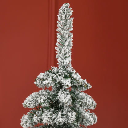 HOMCOM Künstlicher Weihnachtsbaum, schneebedeckt, schmales Design, feuerfest, 180 cm, Grün/Weiß