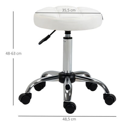HOMCOM Drehhocker, Salonhocker, höhenverstellbar, Kunstleder, Steppdesign, Ø35,5 x 48-63 cm, Weiß/Silber