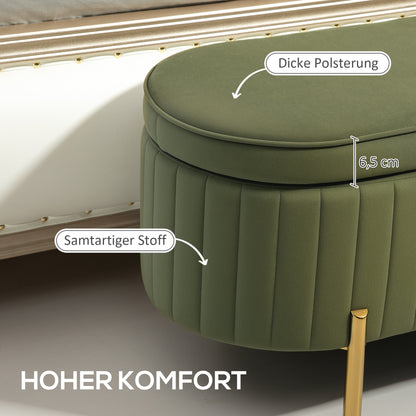 HOMCOM Sitzbank mit Klappdeckel und Stauraum، Stoffbezug، Holz، Metall، Dunkelgrün+Goldfarben