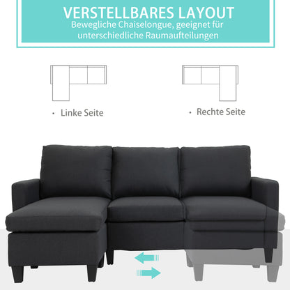 HOMCOM Ecksofa mit Schlaffunktion, 3 Sitzer Sofa und Kissen, Eckcouch, L-Form Couch für Wohnzimmer, Schlafzimmer 197 x 139 x 91 cm, Leinen, Dunkelgrau
