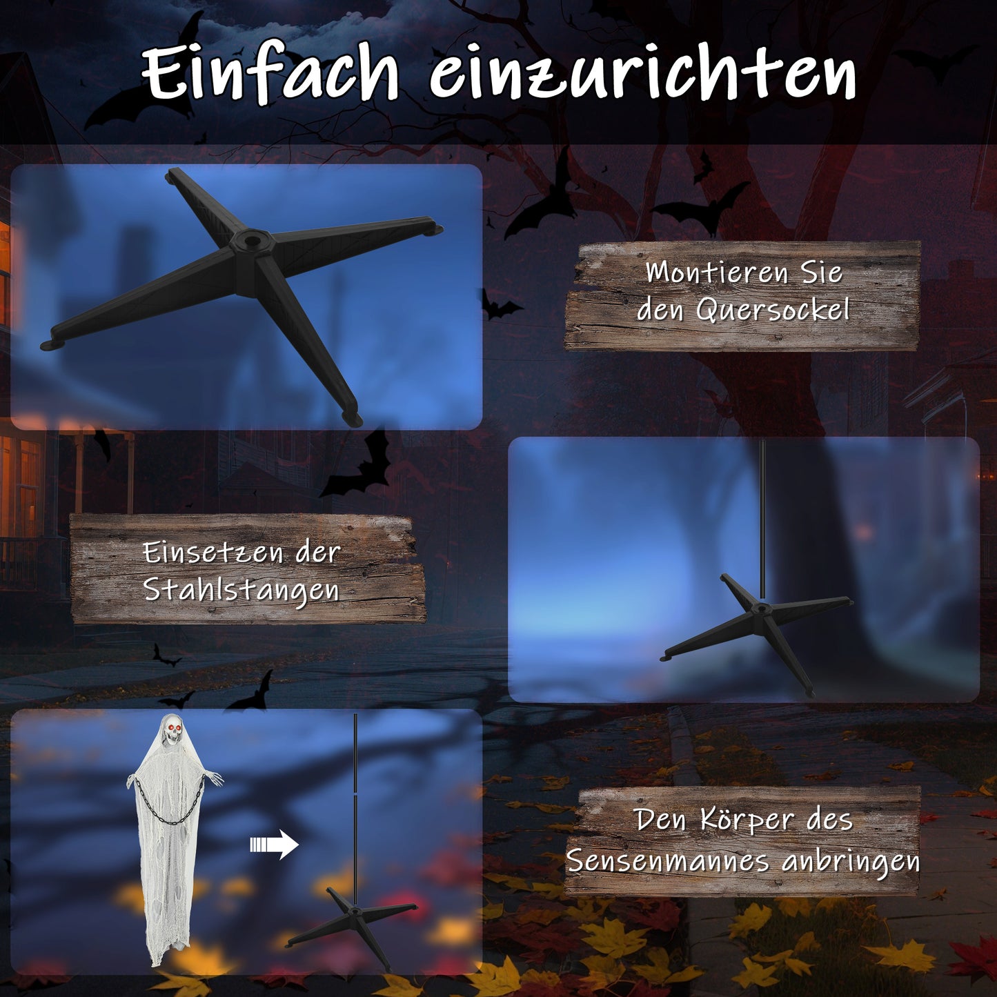 Outsunny Halloween Deko Sensenmann Outdoor 183cm Animiert Sprechende Halloween Sensenmann mit Leuchtenden Augen gruseligem Sound Halloweendeko Halloween-Dekoration für Tür Garten Party Hof Spukhaus