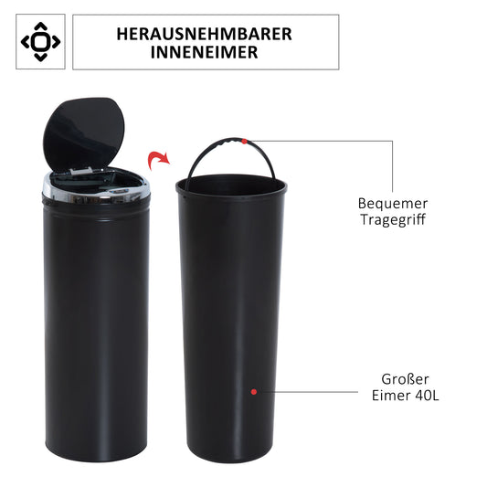 HOMCOM Abfalleimer mit Bewegungssensor, rostfreier Stahl, 30,5 cm x 30,5 cm x 81,5 cm, Schwarz