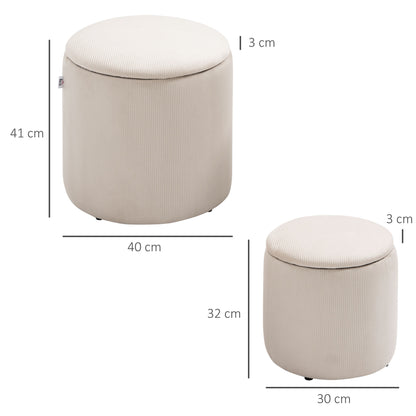 HOMCOM Hocker Ottomane, Zweier-Set, mit Stauraum, weiche Polsterung, Bezug in Cordoptik, Cremeweiß, 40 x 40 x 41cm