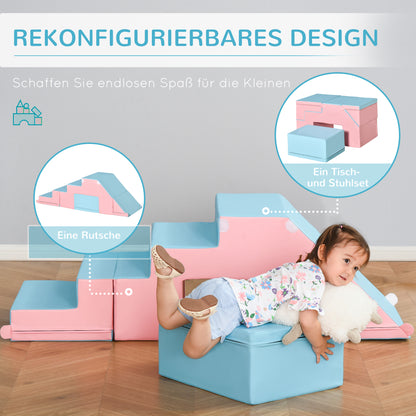 HOMCOM Kletter- und Rutschspielzeug für Kinder, fördert Motorik, Kunstleder, EPE-Schaum, 86x49x47 cm, Rosa+Blau