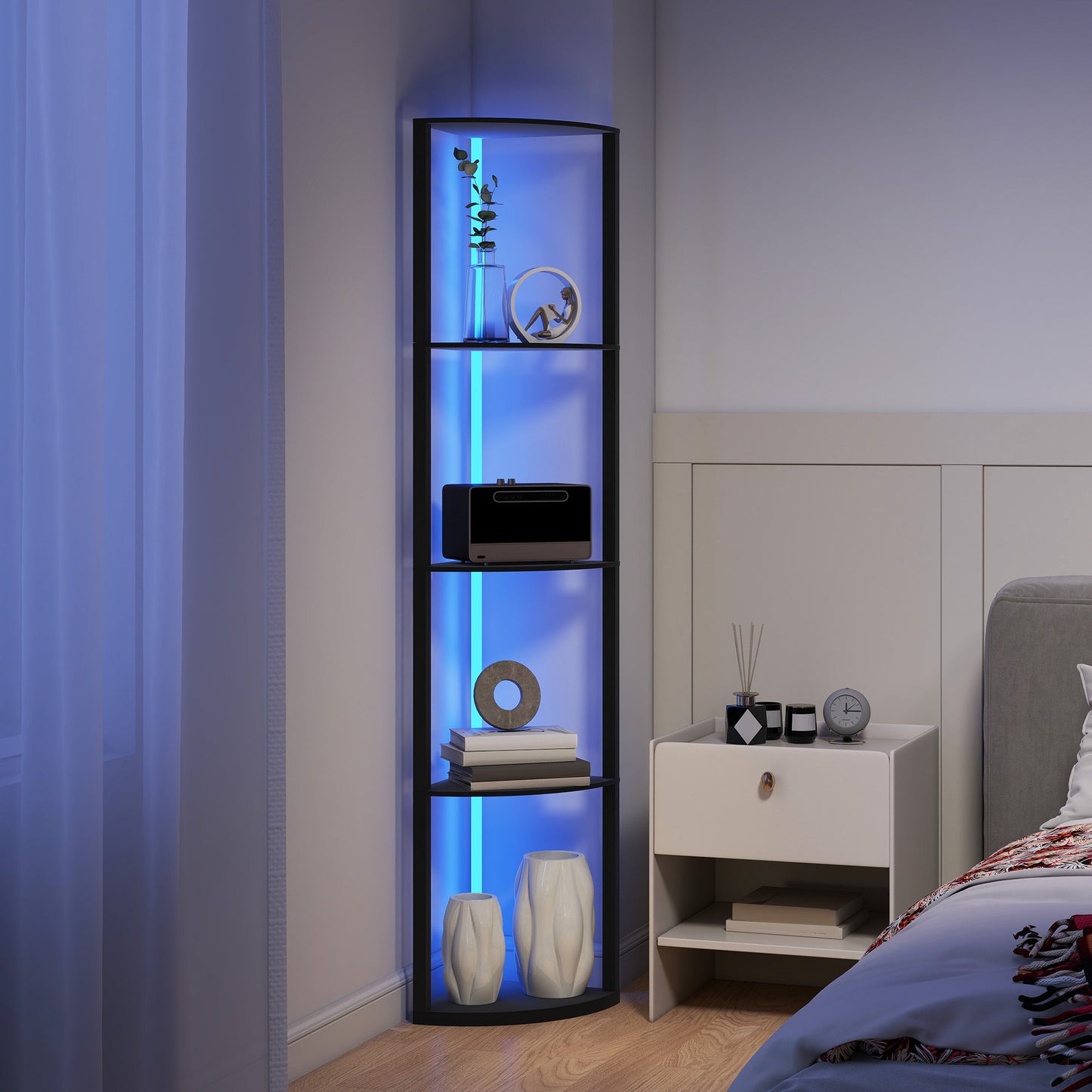 HOMCOM LED Stehlampe 5-stufige dimmbar Stehleuchte mit Regal, RGB Farbwechsel, Fernbedienung