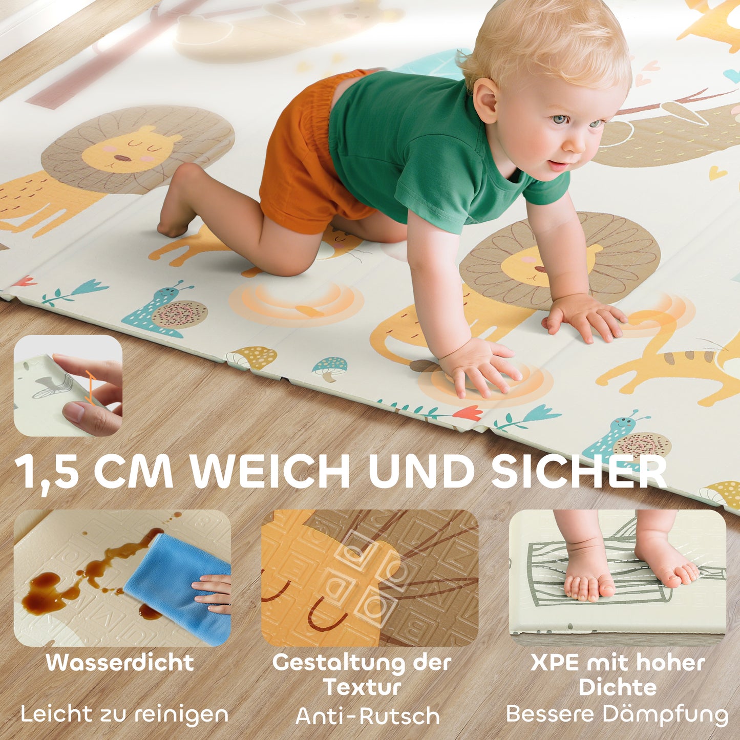 AIYAPLAY Spielmatte Baby 196 x 176 x 1,5 cm faltbar Doppelseitige Krabbelmatte Mehrfarbig