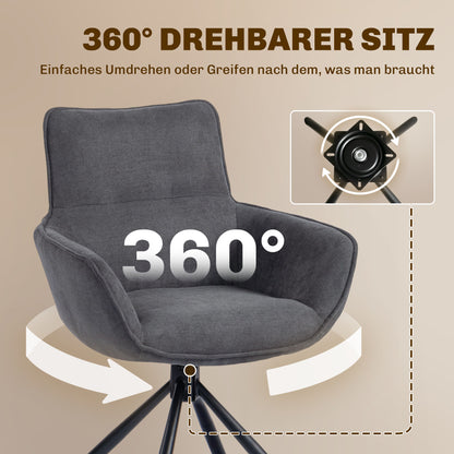 HOMCOM 2er-Set Esszimmerstühle, drehbar, weich gepolstert, Armlehnen, Metallbeine, Dunkelgrau