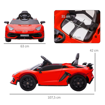 HOMCOM Elektro-Kinderauto, lizenzierter Lamborghini Aventador, Flügeltüren, Musik, Hupe, für 3-5 Jahre, rot
