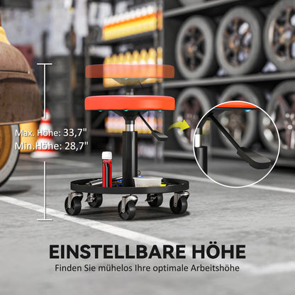 HOMCOM Werkstatthocker mit Rollen Ablagefläche höhenverstellbar 38-50 سم مكرر 135 كجم شريط برتقالي