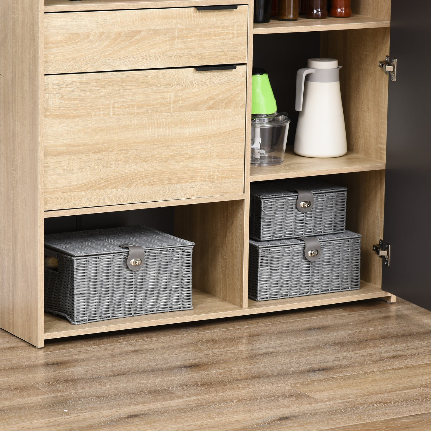 HOMCOM 3er-Set Aufbewahrungskörbe aus PE- Rattan, mit Verschluss, Tragegriffen, 35,5 cm x 28,5 cm x 18 cm, Grau