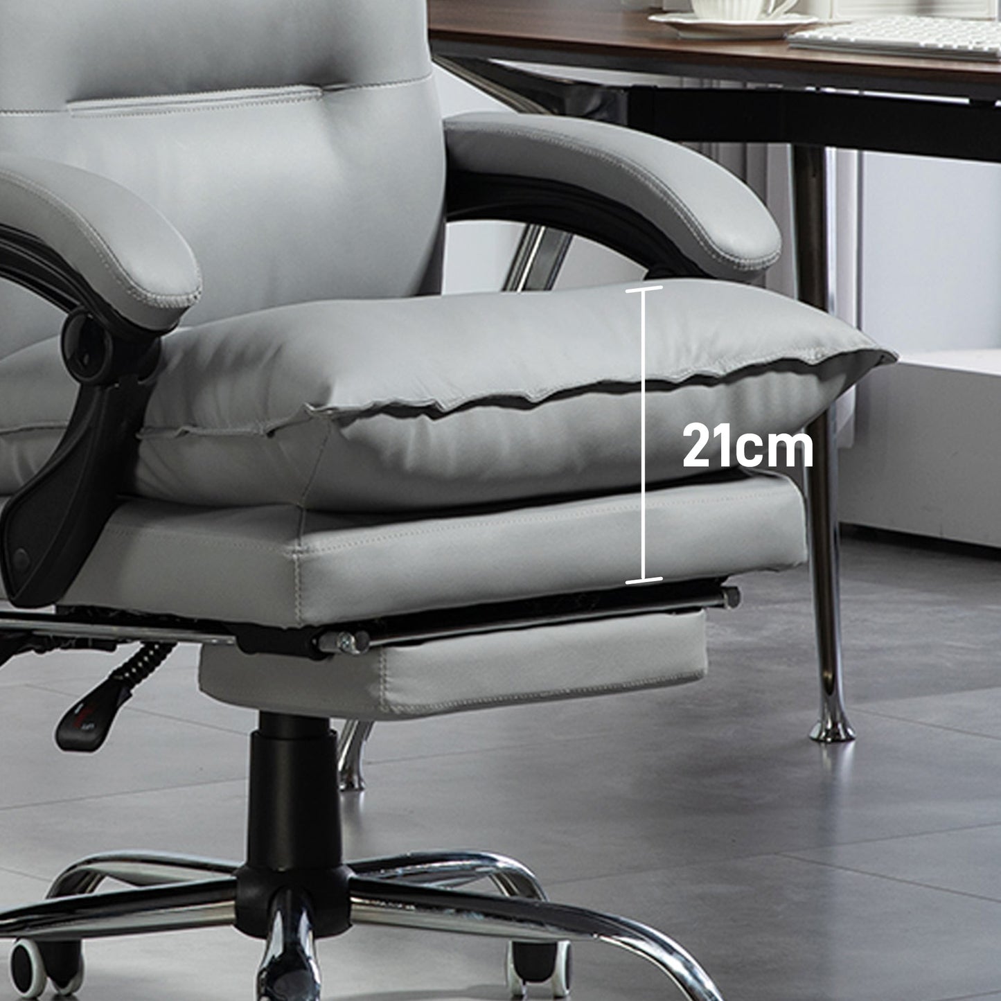 Vinsetto Ergonomischer Bürostuhl, verstellbare Sitzhöhe, neigbare Rückenlehne, Kunstleder, Hellgrau