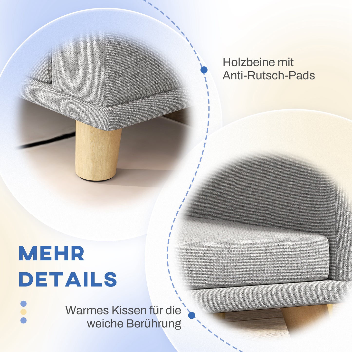 PawHut Hundesofa für große Hunde bis 30 kg, gepolsterte, Kiefernholzbeine, 98 x 67 x 25 cm, Grau