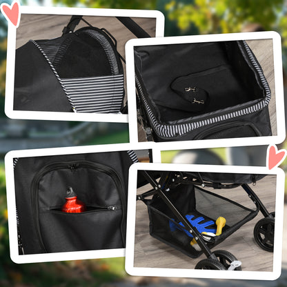 PawHut Hundebuggy Hundewagen Buggy für kleine Hunde und Katzen Haustierwagen Pet Stroller Katzenbuggy Oxford Schwarz 76,5 x 52 x 95 cm