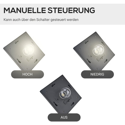 Outsunny Solar Gartenlaterne mit 3 flammig Laterne Mast aus Edelstahl Solarlaterne mit LED 120 Lumen 51,5x47x182,5cm Wegeleuchte IP44 für Garten Balkon Schwarz