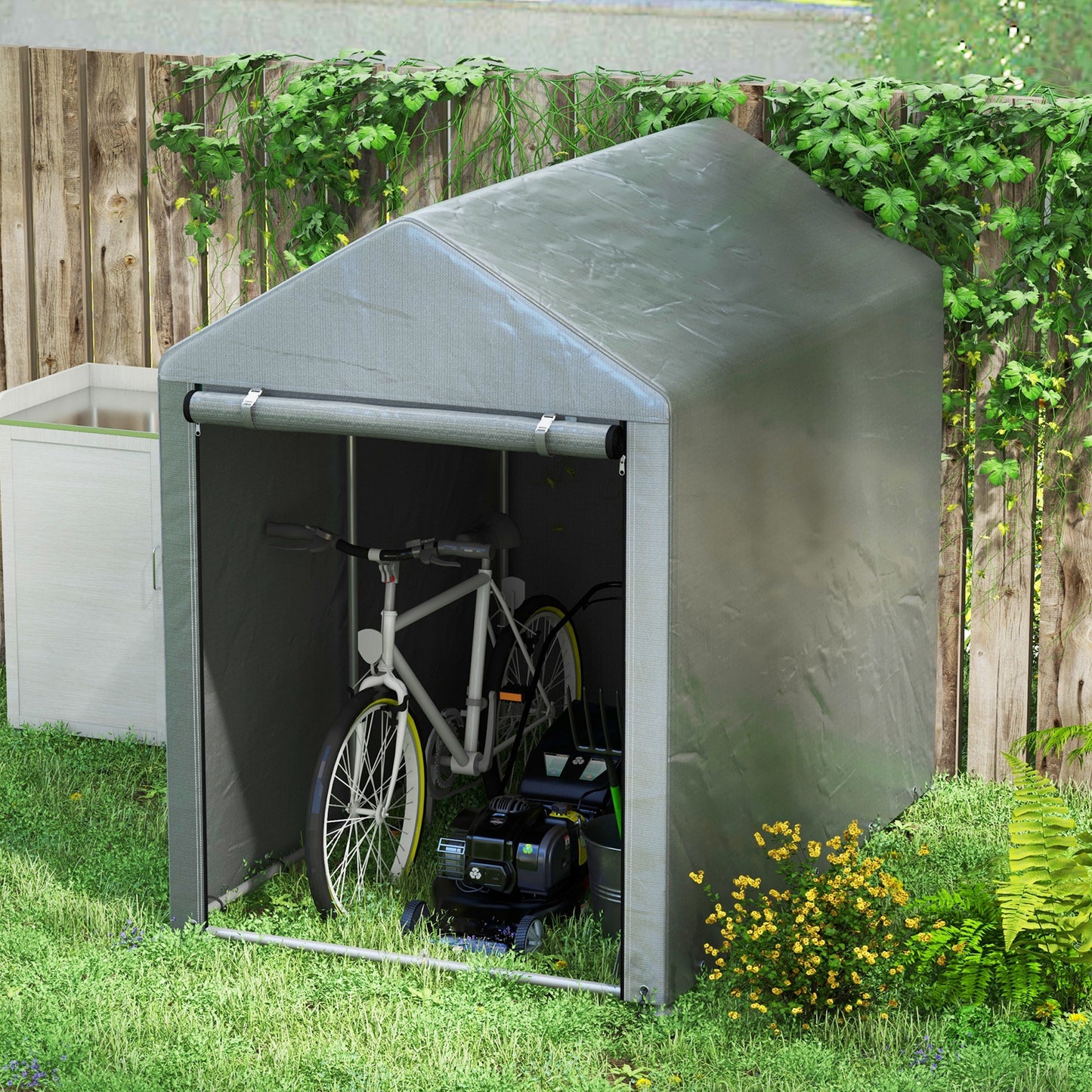 Outsunny Gartenschuppen, Lagerzelt, robust & wetterfest, Stahlrahmen, 1,2x1,8x1,6m, Dunkelgrau