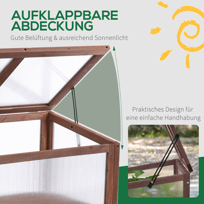 Outsunny Hochbeet aus Holz Frühbeet 90 x 50 x 93 cm Gewächstisch mit Abdeckung wetterfes Kräuterbeet Pflanzkasten für Garten, Balkon und Terrasse Braun