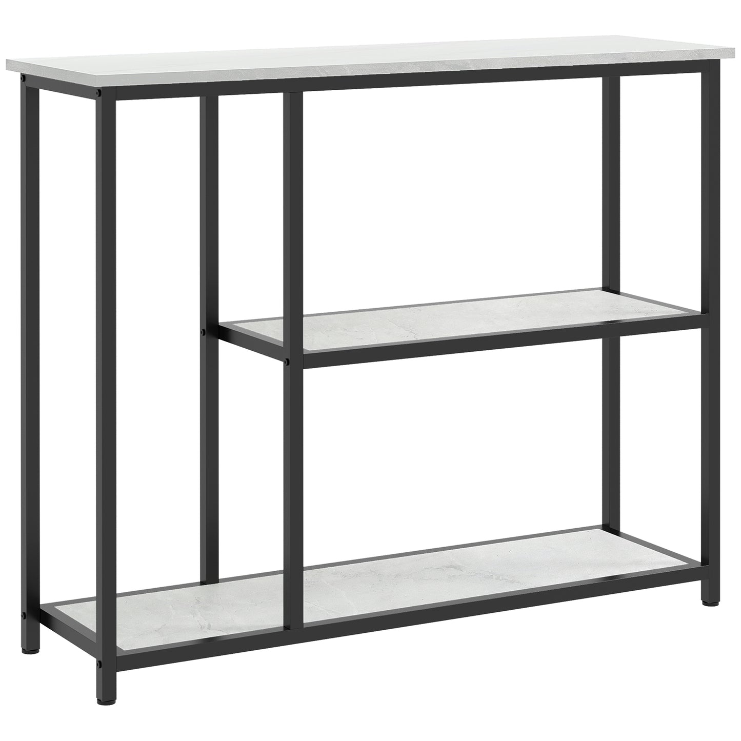 HOMCOM Konsolentisch im Industriedesign, 2 Regale, Marmor-Optik, Schwarz + Weiß