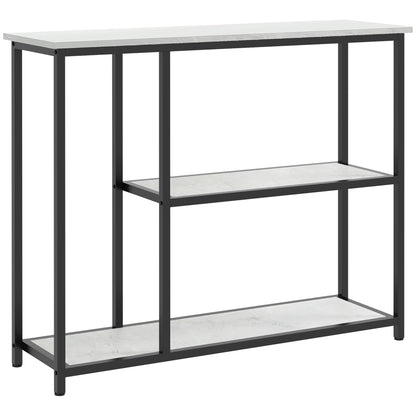 HOMCOM Konsolentisch im Industriedesign, 2 Regale, Marmor-Optik, Schwarz + Weiß