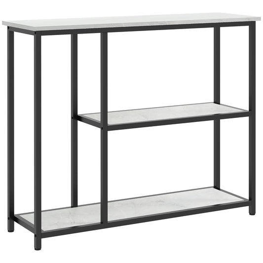HOMCOM Konsolentisch im Industriedesign, 2 Regale, Marmor-Optik, Schwarz + Weiß