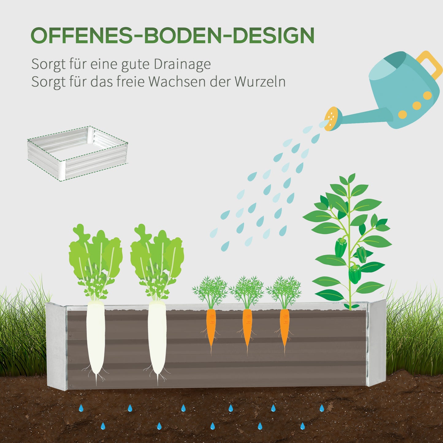 Outsunny Hochbeet aus verzinktem Stahl Gartenbeet Pflanzkasten für Garten Blumenkasten Blumenkübel Silber 120 x 90 x 30 cm