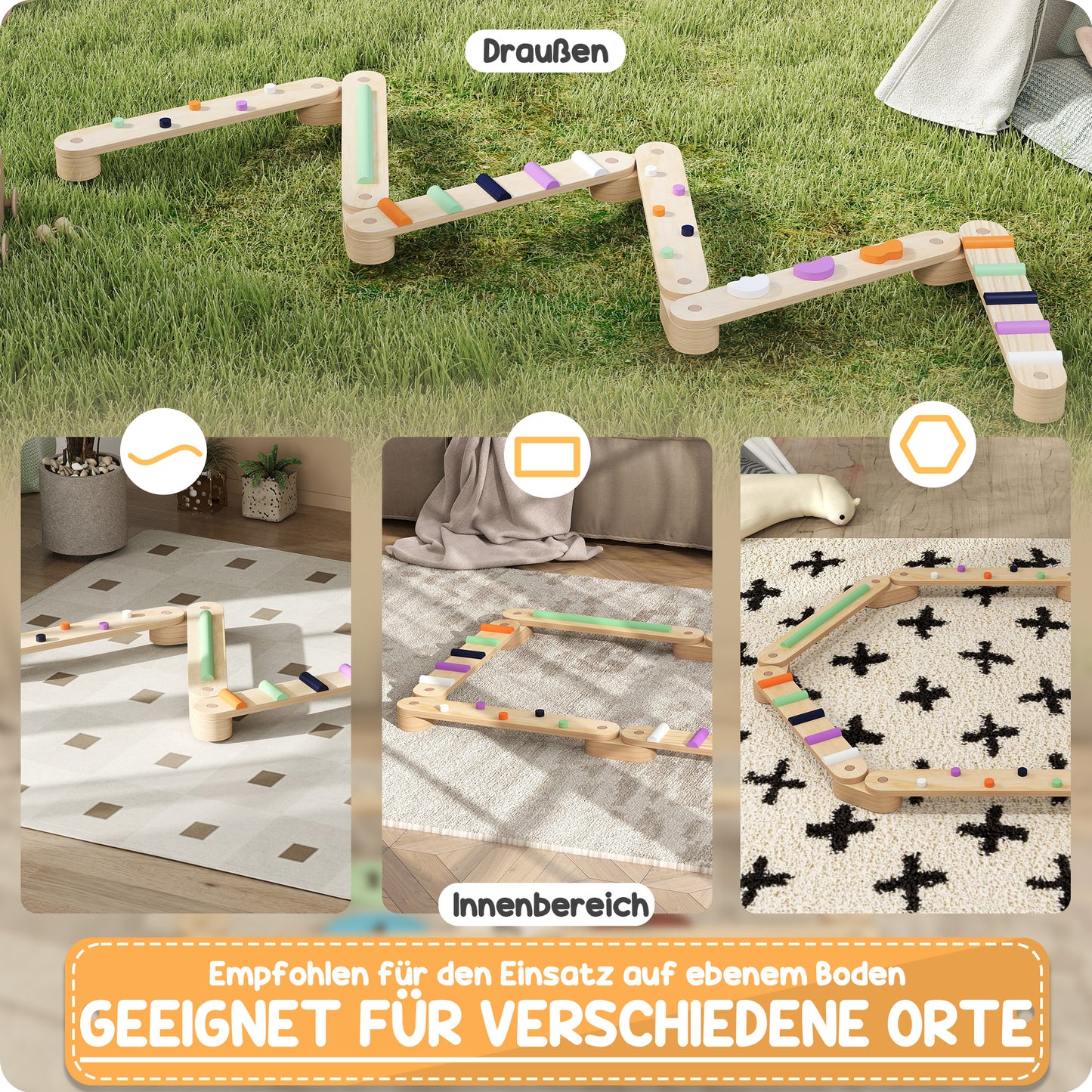 AIYAPLAY Balancebalken-Kinderset aus Holz, für Kinder von 3-8 Jahren, zweiseitige Balancebretter für spielerische Koordination