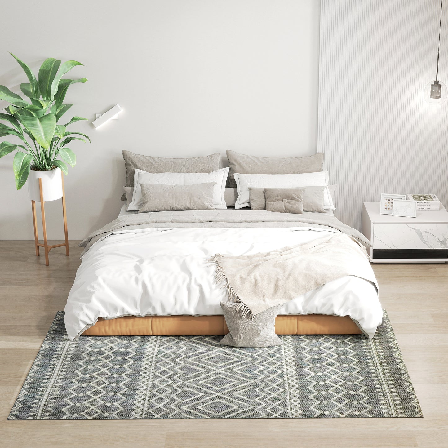 HOMCOM Teppich für drinnen und draußen, Boho-Design, leicht zu reinigen, Grau