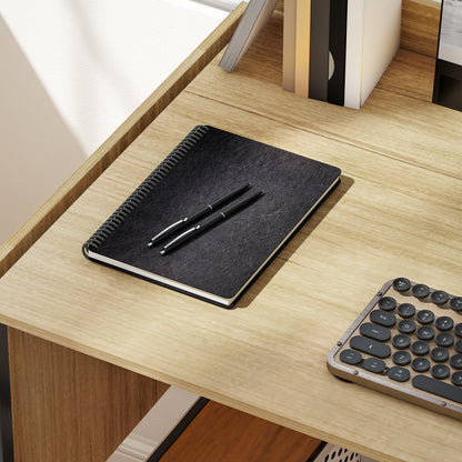 HOMCOM Klappbarer Computertisch mit 2 Ausziehplatten, viel Platz für Monitore, Metallbeine, robuste Konstruktion, Eiche+Schwarz