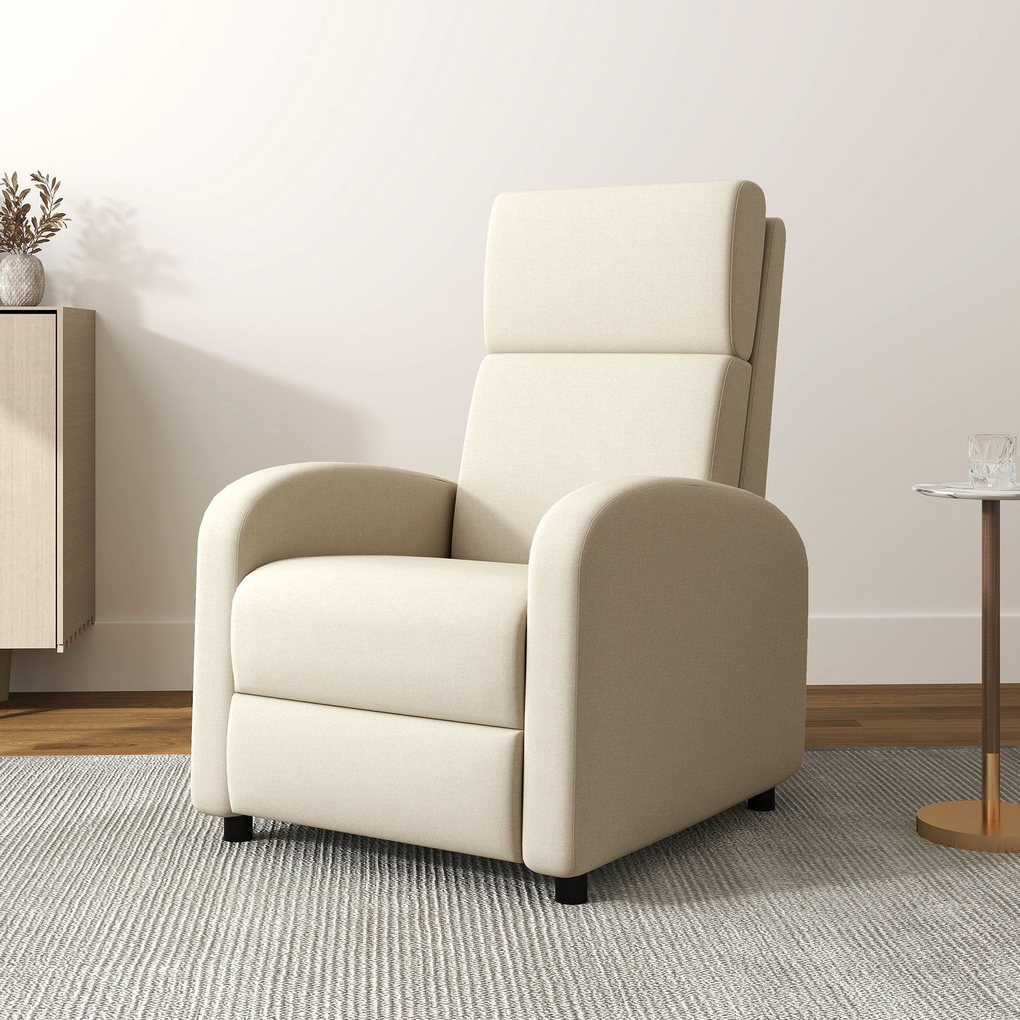 HOMCOM Relaxsessel Fernsehsessel, ausklappbare Fußstütze, neigbar bis zu 160°, 64 x 86 x 102 cm, Creme
