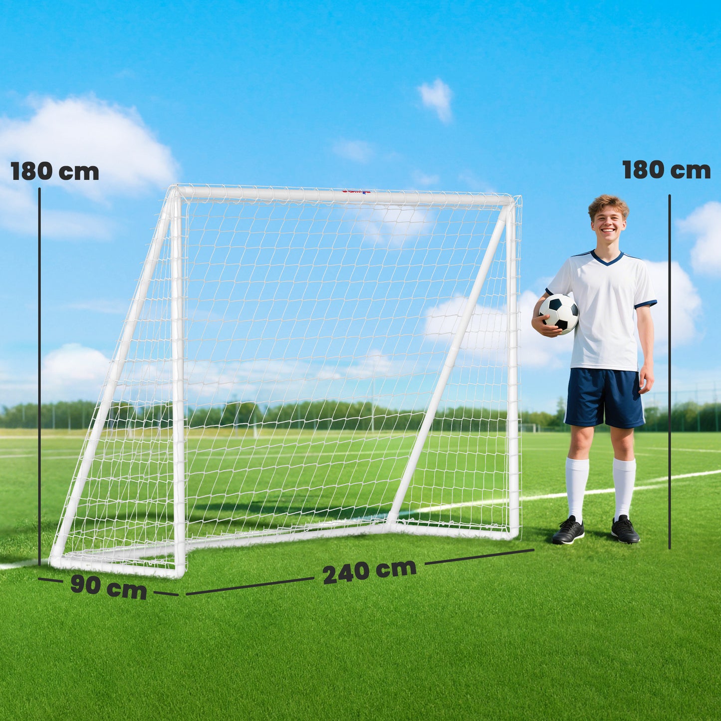 SPORTNOW Fußballtor، Robustes Netz، Kunststoff-Rahmen، Heringe، 240L x 90B x 180H سم، Weiß
