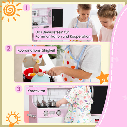 AIYAPLAY Spielküchen-Set mit Töpfen, Tafel, Telefon, Eismaschine, Herd, 83,8 x 26,8 x 81 cm, Pink