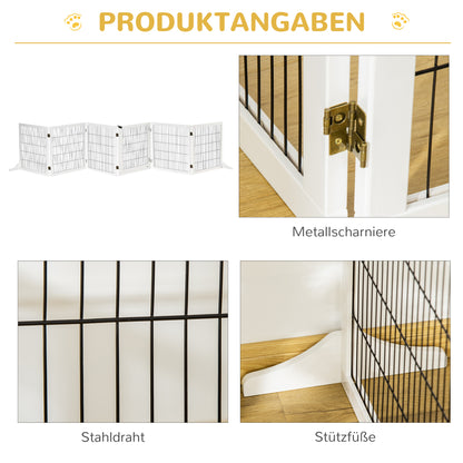 PawHut Absperrgitter für Hunde, klappbar, 432 x 36 x 70 cm, Kiefernholz, Weiß