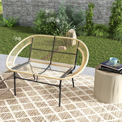 Outsunny 2-Sitzer Gartenbank Polyrattan، Wetterfest Sitzbank im Rattanflecht-Design، UV-Beständig 260kg belast Khaki