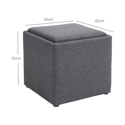 HOMCOM Sitzhocker mit Stauraum, Fußhocker, Polsterhocker, abnehmbarer Deckel, Bezug in Leinenoptik, 42 x 42 x 41 cm, Dunkelgrau
