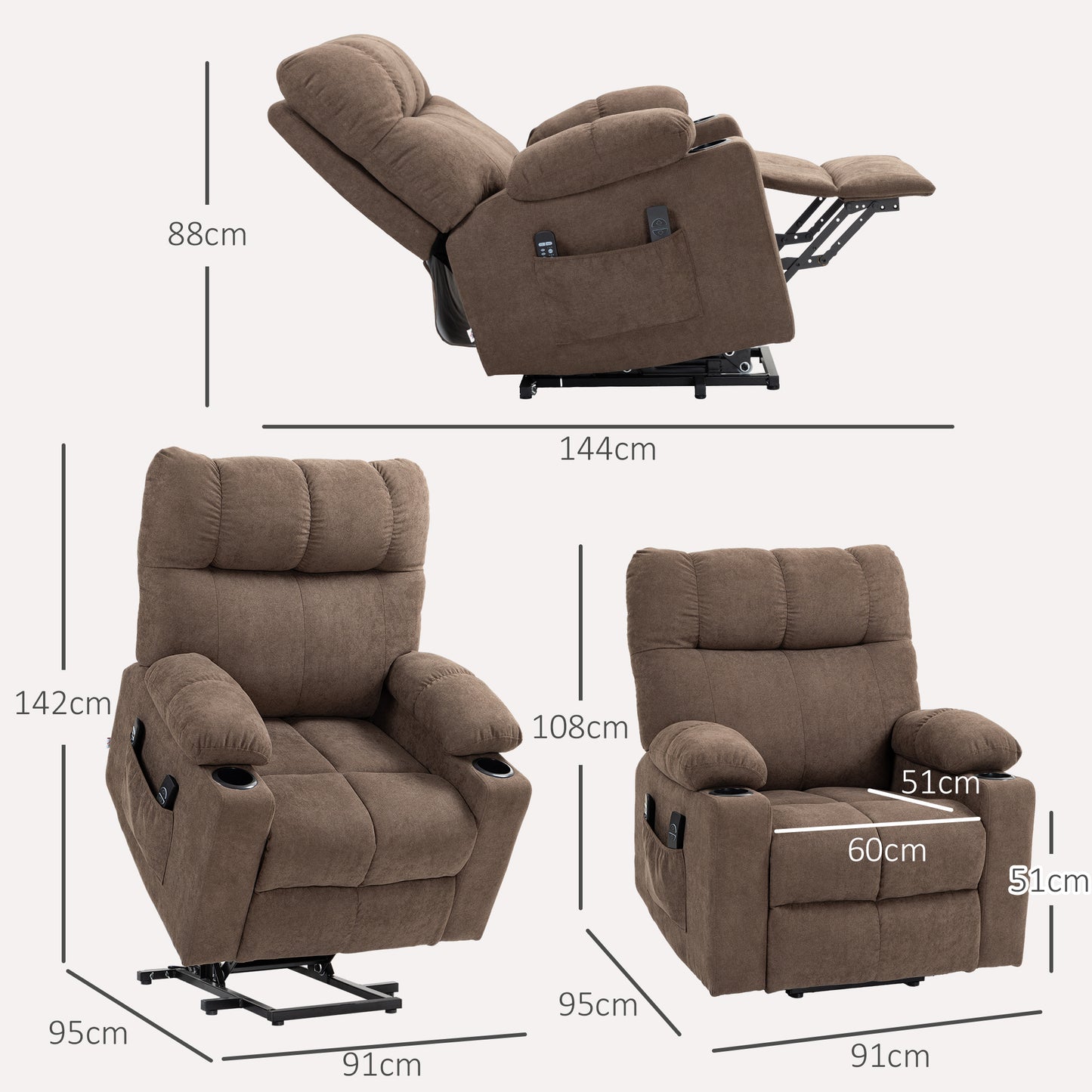 HOMCOM Relaxsessel mit Aufstehhilfe, elektrisch, 90x75x100cm, Braun