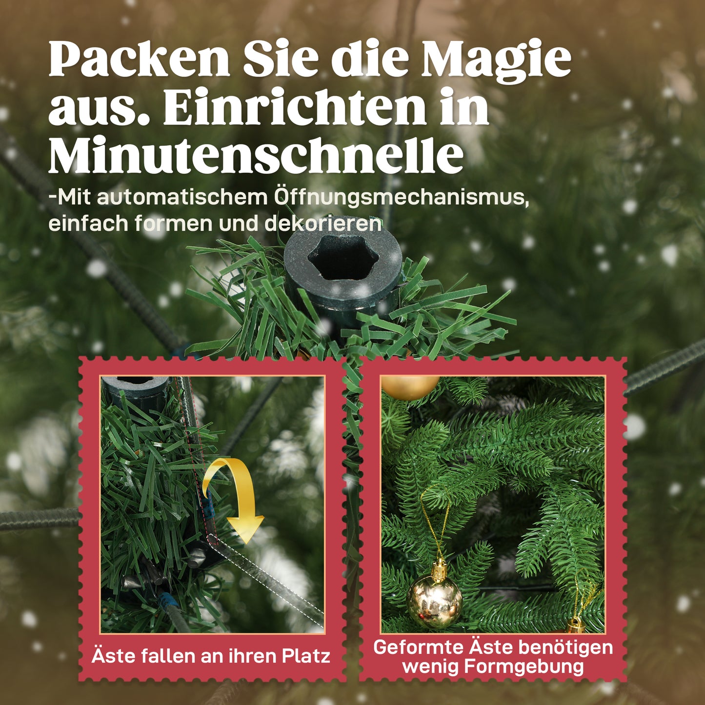 HOMCOM Künstlicher Weihnachtsbaum, realistisches Aussehen, klappbare Zweige, Holzsockel