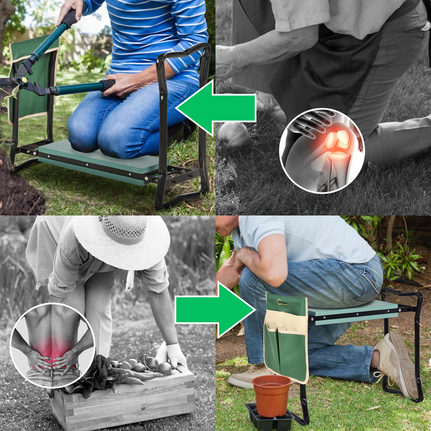 Outsunny Kniebank, Klappbarer Gartenhocker, 2-in-1, Kniehilfe, mit Werkzeugtasche, EVA-Schaumstoff, 58 x 28 x 49 cm