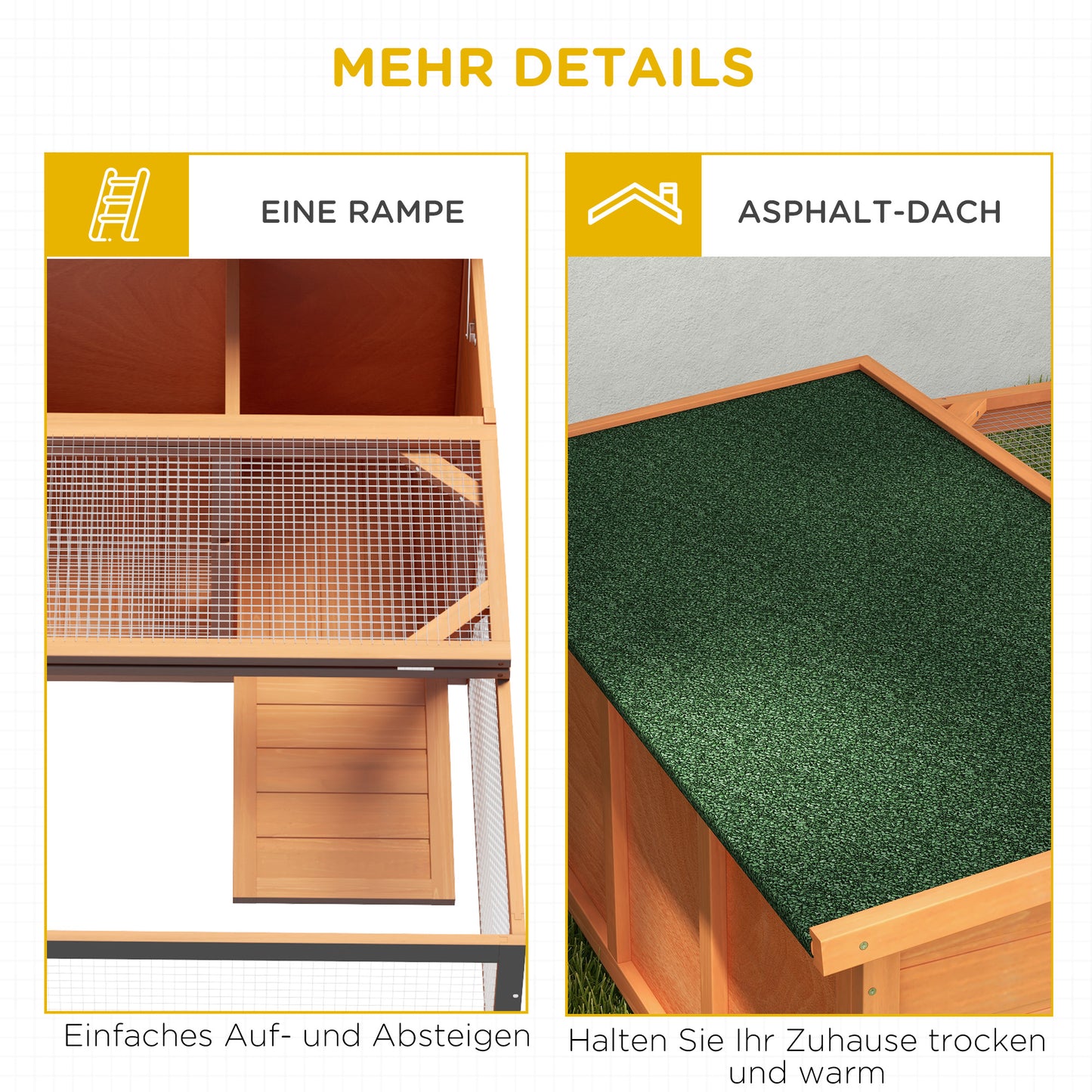 PawHut Kleintierstall mit Freigehege, herausnehmbare Bodenwanne, wetterbeständig, 125,5 cm x 100 c x 49 cm Grün + Natur