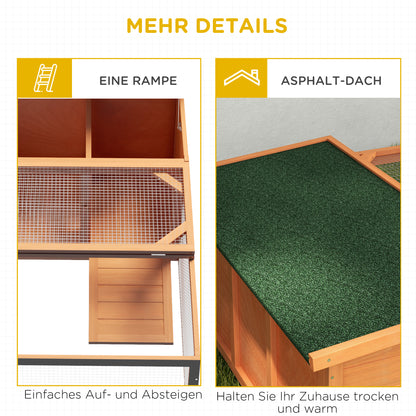 PawHut Kleintierstall mit Freigehege, herausnehmbare Bodenwanne, wetterbeständig, 125,5 cm x 100 c x 49 cm Grün + Natur