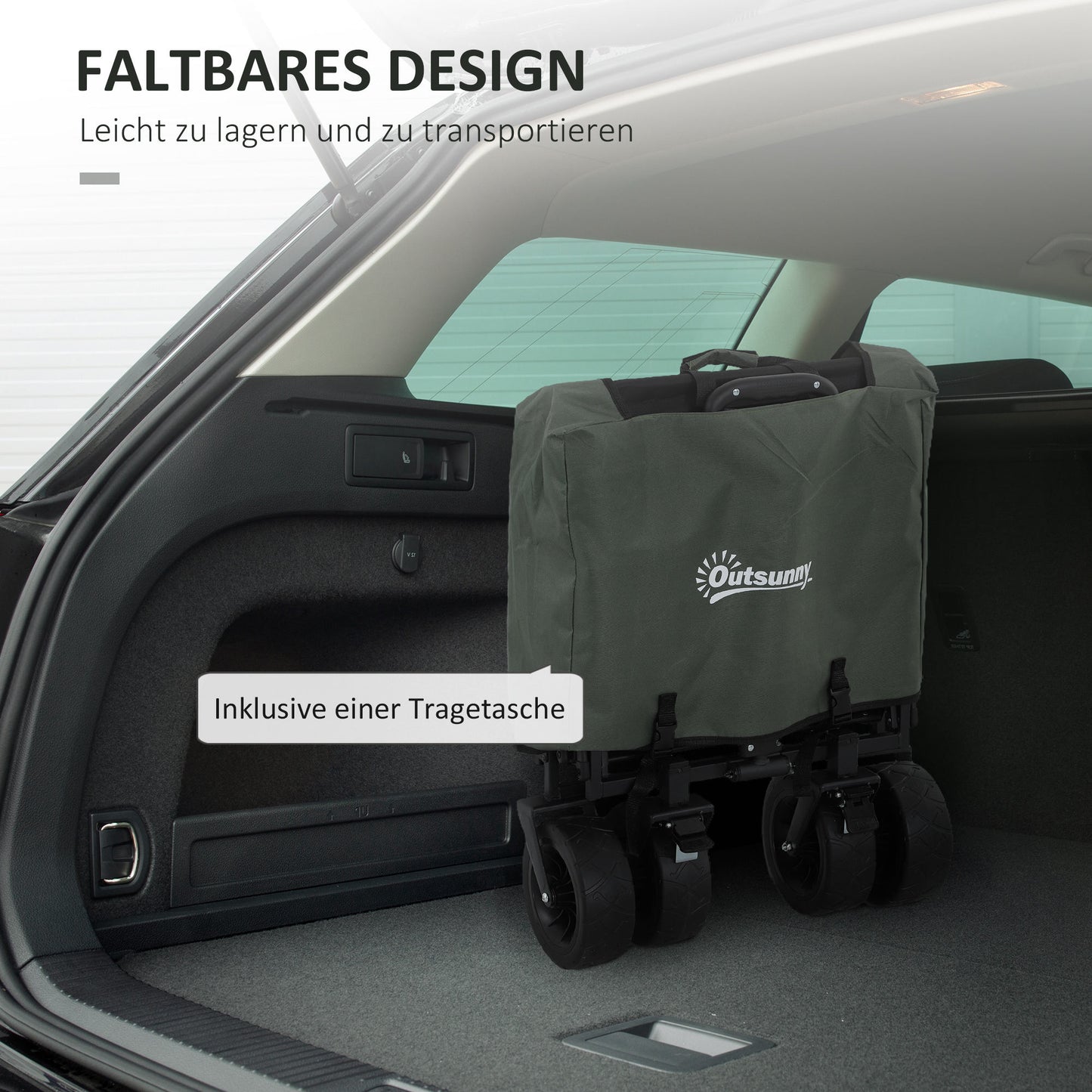 Outsunny Gartenwagen 120 kg belastbar, klappbar Transportwagen mit herausnehmbare Plane, Griff, Rädern 95 Liter Grün
