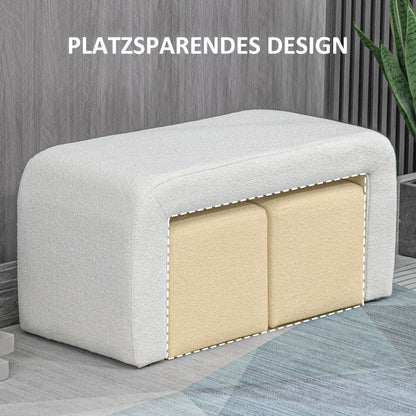 HOMCOM Fußhocker-Set Fußhocker 3-teilig, Knopfheftung, 89 cm x 42,5 cm x 45 cm, Creme