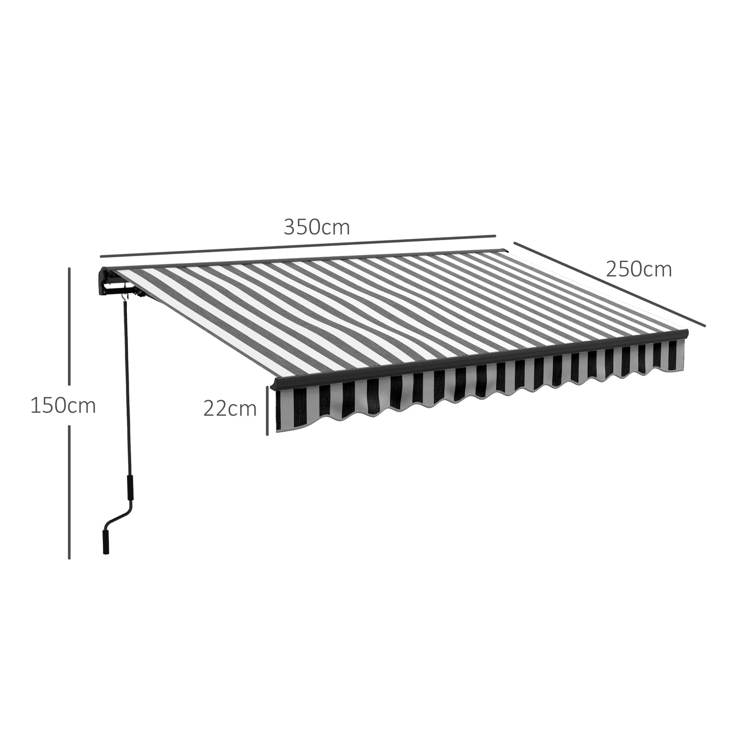 Outsunny Sonnenmarkise Markise Terrassenmarkise, wetterbeständig, 1 Handkurbel, 350 x 250 x 150 cm, Grau + Weiß