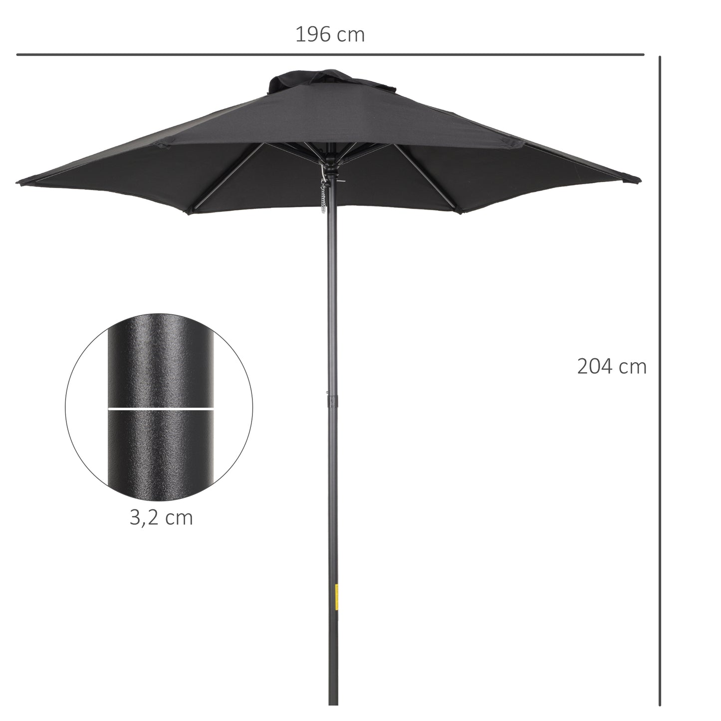 Outsunny Sonnenschirm Ø196 cm, sechseckig Balkonschirm für Strand Balkon Garten, Schwarz