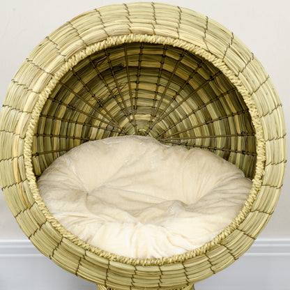 PawHut Katzenhöhle aus Seegras, 2-teilig, flexibel positionierbar, 41 cm x 41 cm x 71,5 cm, Natur