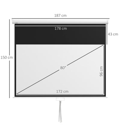 HOMCOM Beamer-Leinwand, inkl. Ständer, Wand- oder Deckenmontage, 16:9 Seitenverhältnis, 172x96 cm, Weiß
