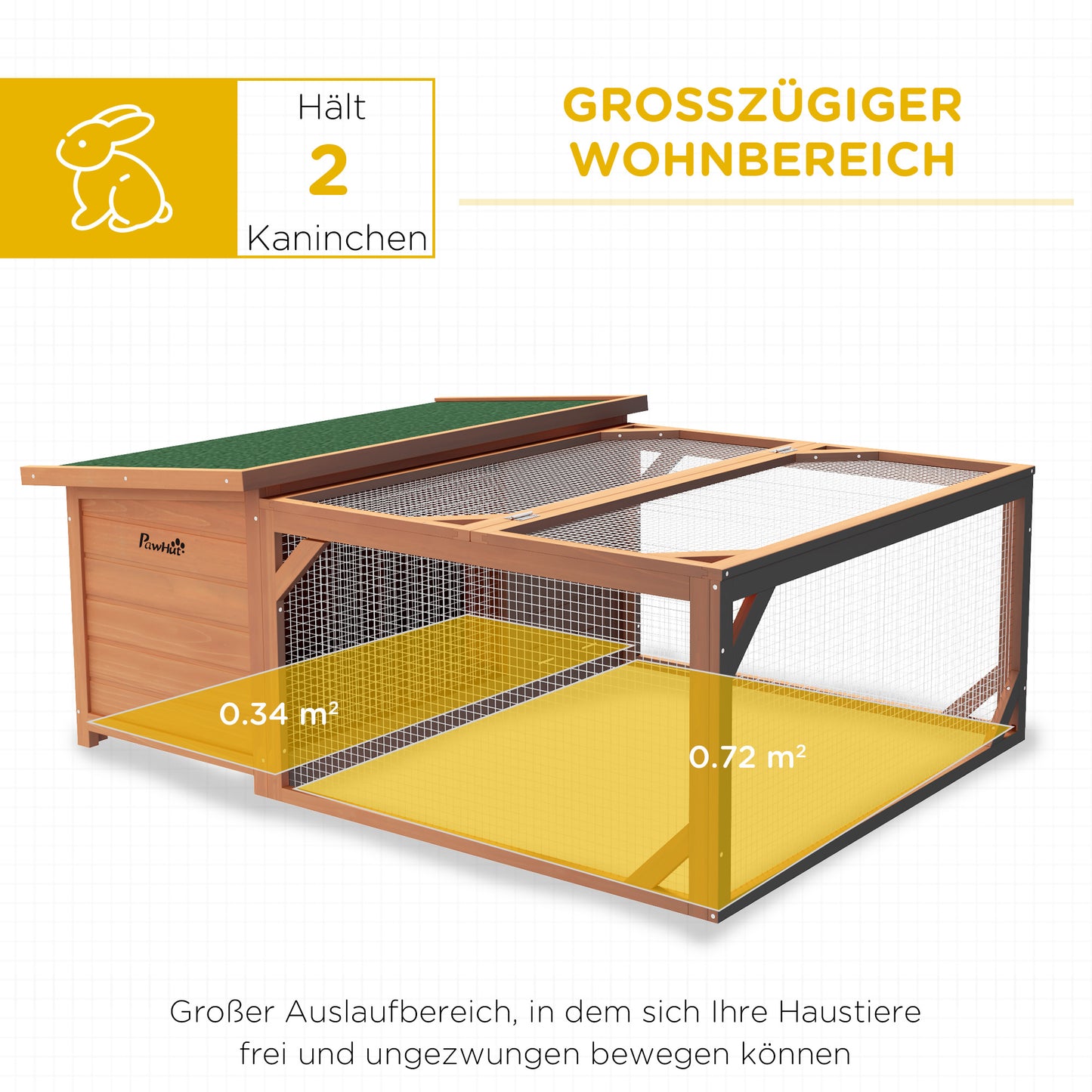 PawHut Kleintierstall mit Freigehege, herausnehmbare Bodenwanne, wetterbeständig, 125,5 cm x 100 c x 49 cm Grün + Natur