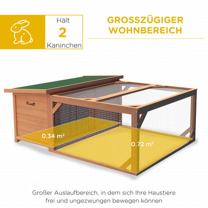 PawHut Kleintierstall mit Freigehege, herausnehmbare Bodenwanne, wetterbeständig, 125,5 cm x 100 c x 49 cm Grün + Natur