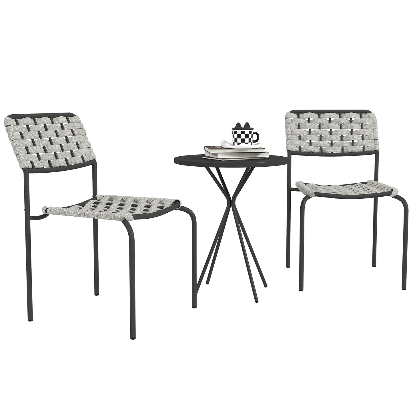 مجموعة Outsunny Polyrattan Gartenmöbel، صالة خارجية Balkonmöbel für 2 شخص، 3-teilig 2 Stühle، Tisch Grau